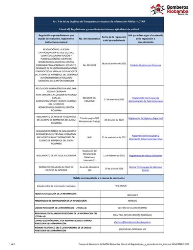 Literal a3 Regulaciones y procedimientos internos